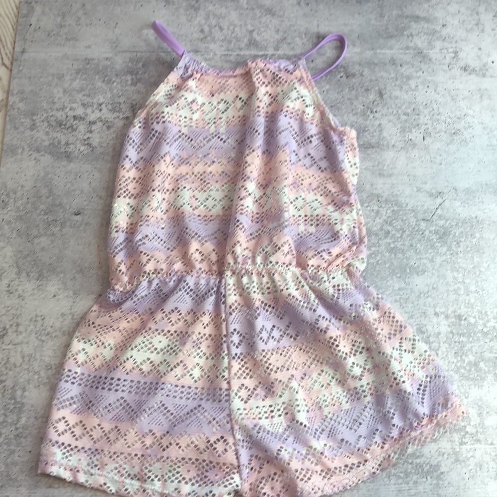 PLACE Tie Dye Lace Sleeveless Romper Swim Coverup Ivory Pastel Pink Purple 5/6 - Picture 5 of 10